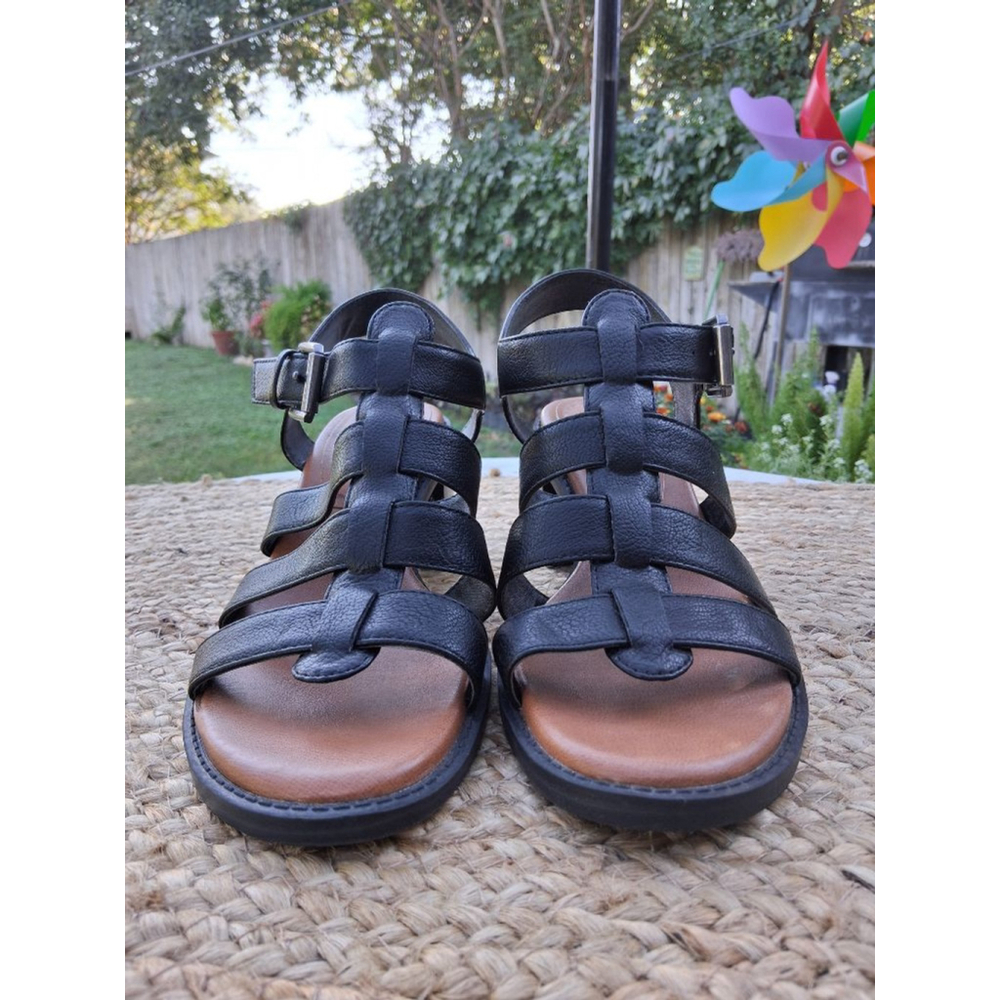 Zodiac Boho Black Tan Block Heel Gladiator Sandals US 8 Festival Summer - Picture 3 of 15
